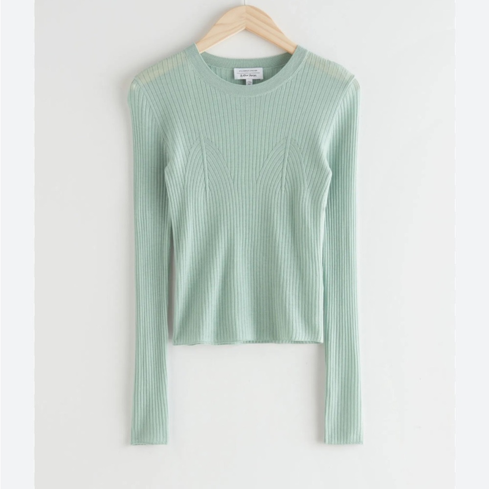 & other stories fitted wool knit top merino wool XS